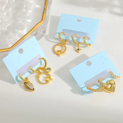 18K Gold Plated Copper Heart Star Pendant Earrings Set Zircon Embedded Fake Pearl Fashion Jewelry For Women Casual Daily Use