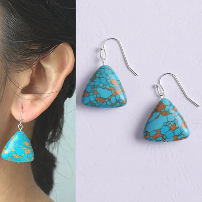 Geometric Heart Turquoise Earrings Simple  Style Moonstone Ethnicity Women's Triangle Pattern Hoop Earrings