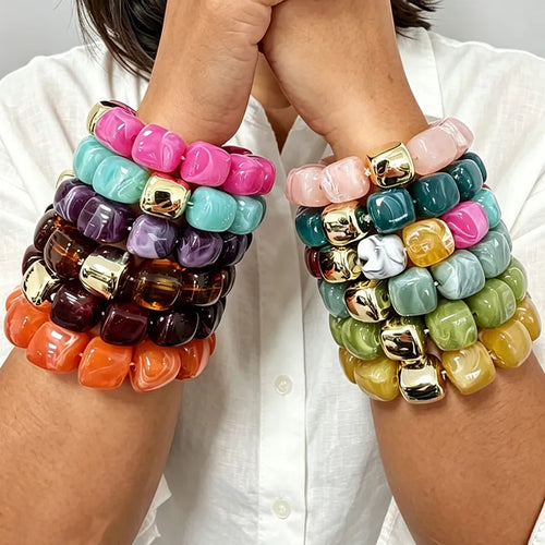 Bohemian Two Tone Geometric Acrylic Bracelets for Women with KC Golden Plated Finish in Multicolor