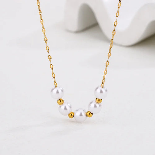 Fairy Style Sweet Simple Style Ball 18K Gold Plated Artificial Pearls 304 Stainless Steel Wholesale Necklace