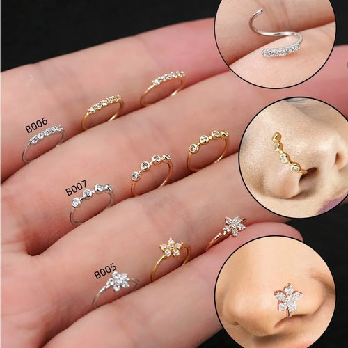 Geometric Copper Nose Pin with Zircon Inlay, Electroplated Gold Finish, Unisex Design