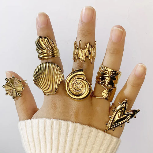 Wholesale Jewelry Exaggerated Punk Geometric 304 Stainless Steel Plating Rings