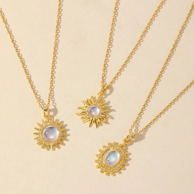Wholesale Jewelry Casual Elegant Round Sun Oval 304 Stainless Steel Copper Zircon 18K Gold Plated Pendant Necklace