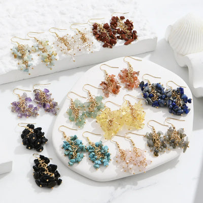 Handmade Natural Crystal Long Tassel Earrings Fashionable Elegant Geometric Pattern Women's Jewelry Accessories