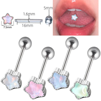 Aurora Pattern Stainless Steel Tongue Ring Color Gradient Candy Color Pierced Tongue Studs Unisex Fashion Jewelry Accessories