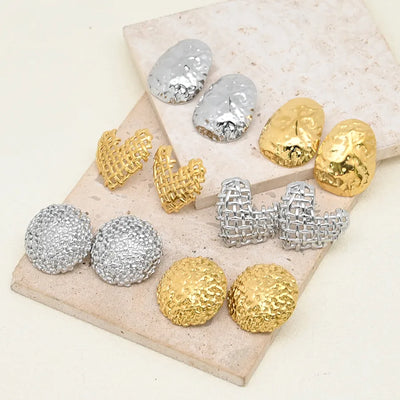 1 Pair/Package IG Style Casual Round Oval Red Heart Polishing 304 Stainless Steel 18K Gold Plated Ear Studs