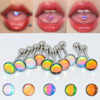 1 Piece Tongue Rings Simple Style Gradient Color 304 Stainless Steel Resin Polishing Resin Tongue Rings