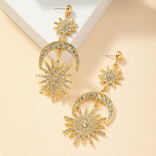 Six-Pointed Star Women's Earrings Moon Inlaid Diamond Alloy Jewelry Star Transformation