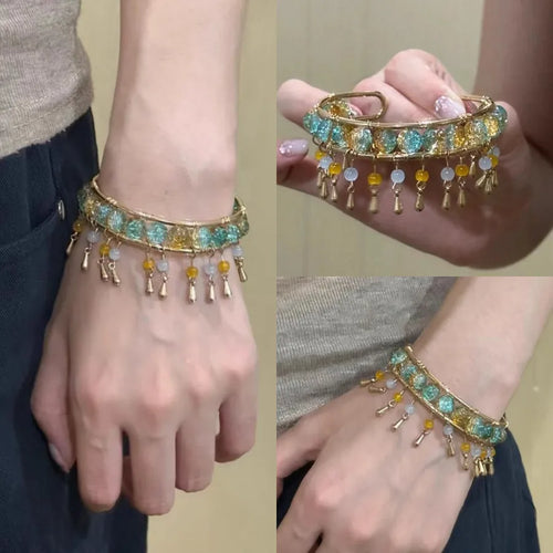 Bohemian Gold Acrylic Tassel Bangle for Women Featuring Elegant Craftsmanship