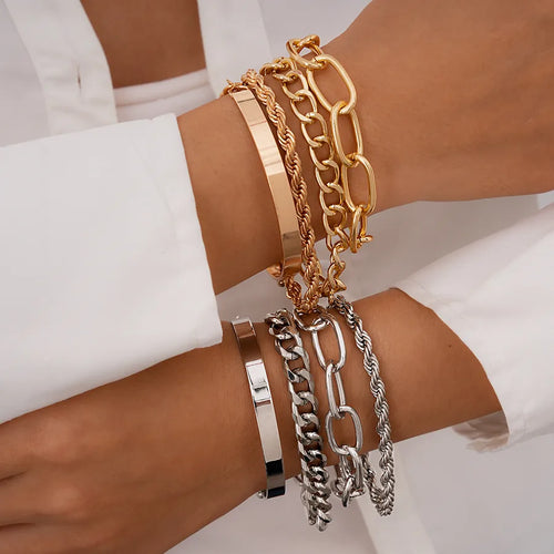 Geometric Chain Bracelet Set Vintage Adjustable Clasp Alloy Material Suitable for Dates and Parties