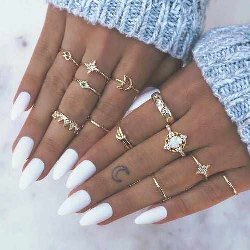 Fashion Geometric Alloy Plating Artificial Gemstones Women'S Ring Sets