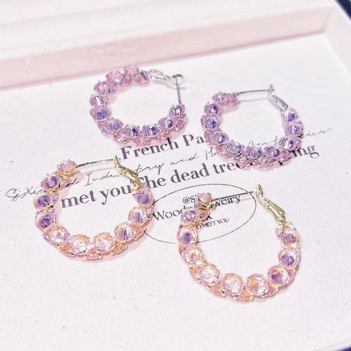 Sweet Round Silver Metal Earrings for Women Featuring Zircon Inlay