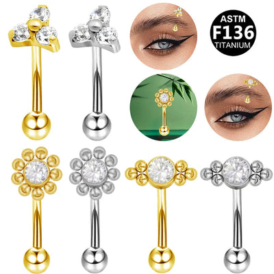 1 Piece Eyebrow Studs Casual Classic Style Oversized Sunflower Pure Titanium Titanium Alloy Zircon 14K Gold Plated White Gold Plated Eyebrow Studs