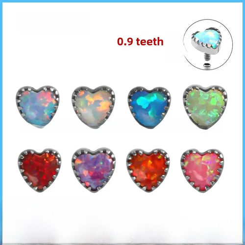 Heart Shape Stud Earrings in Titanium Alloy with October Birthstone Opal Flat Back Studs for Unisex