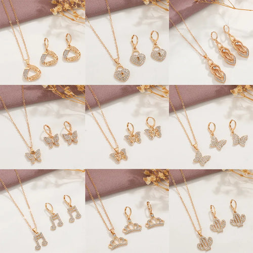 1 set fashion crown butterfly notes alloy inlay rhinestones women's jewelry set