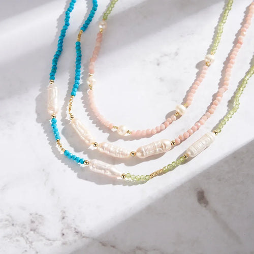 natural stone Freshwater Pearl Sterling Silver Plated Natural Stone Freshwater Pearl Beaded Geometric Necklace