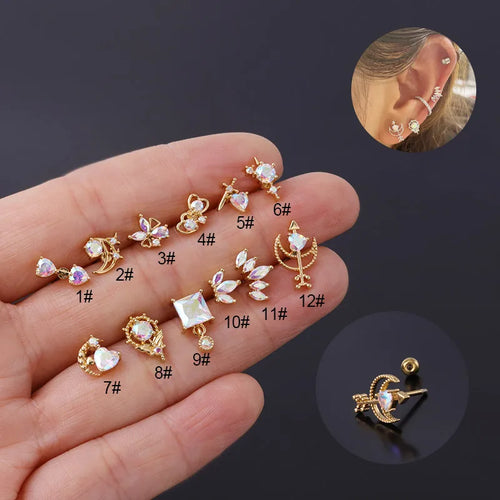 Ear Cartilage Rings & Studs Geometric Copper Plating Artificial Gemstones