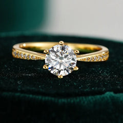 Six-Prong Ring Round 6.5mm 1ct Moissanite S925 Silver Ring Women's Style Crown And Diamond Craft Geometric Pattern Jewelry