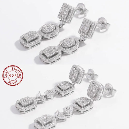 1 Pair White Gold Plated 925 Sterling Silver Zircon Square Drop Earrings