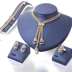 New Fashion Gold Plated Jewelry Set for Women 4 Pcs/Set Natural Zirconia Bracelets Cartoon Style Printed Jewelry Accessory