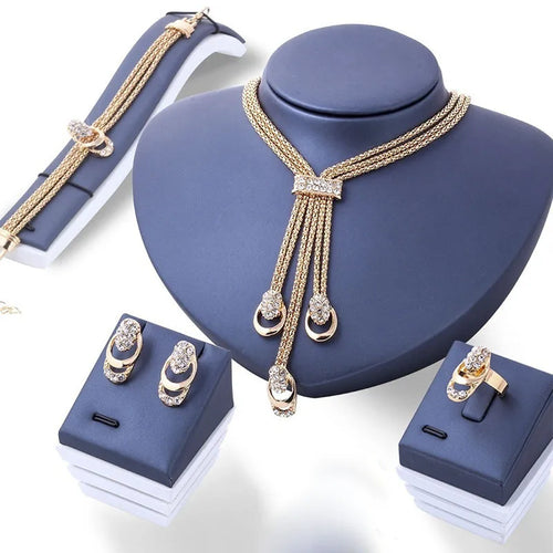 New Fashion Gold Plated Jewelry Set for Women 4 Pcs/Set Natural Zirconia Bracelets Cartoon Style Printed Jewelry Accessory