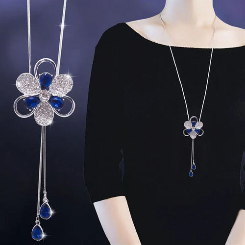 simple style flower alloy copper inlay glass women's sweater chain