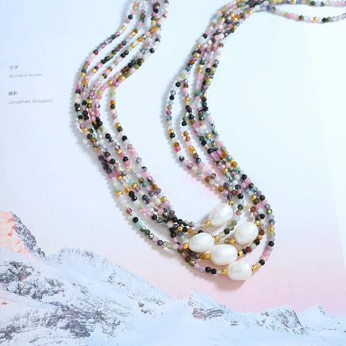 elegant geometric natural stone pearl titanium steel necklace 1 piece