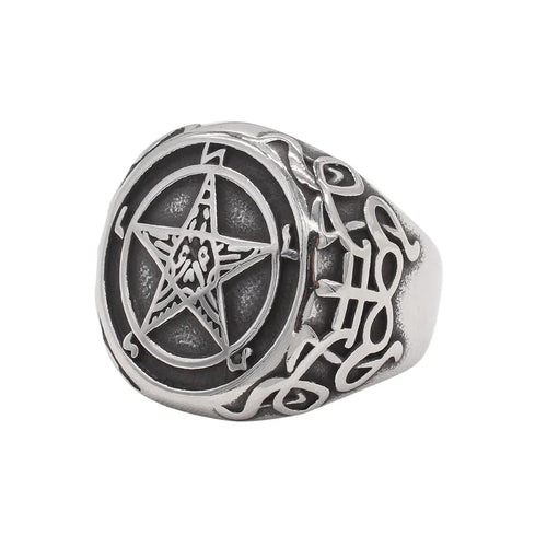 R1953 Titanium Steel Men's Ring Vintage European Personalized Five-pointed Star Design Jewelry Accessory