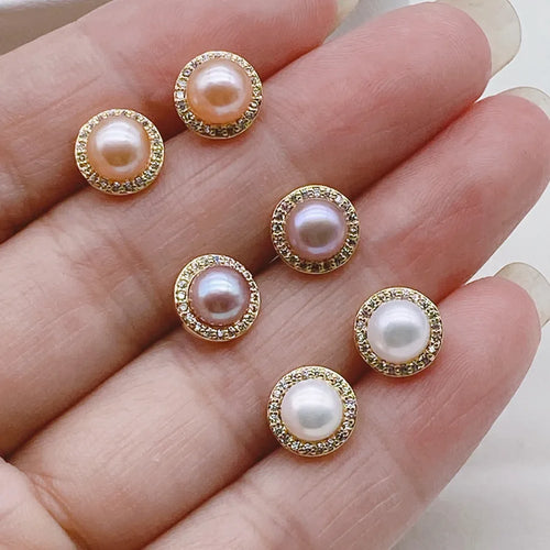 Mini Natural Freshwater Pearl Earrings Gold Plated S925 Needle Simple Fresh Cute Ear Jewelry Geometric Pattern Women's Earrings