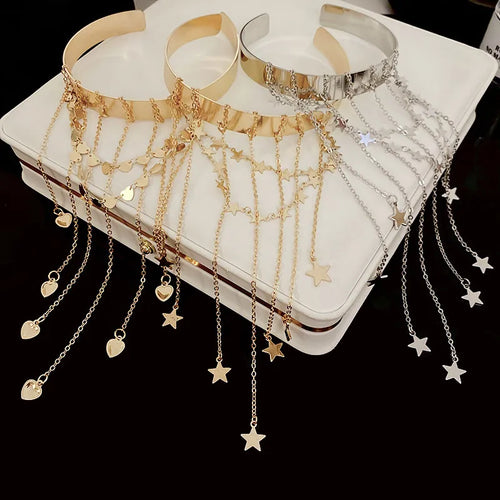 Exaggerated Simple Style Star Heart Shape Solid Color Titanium Steel Tassel Women's arm bracelet