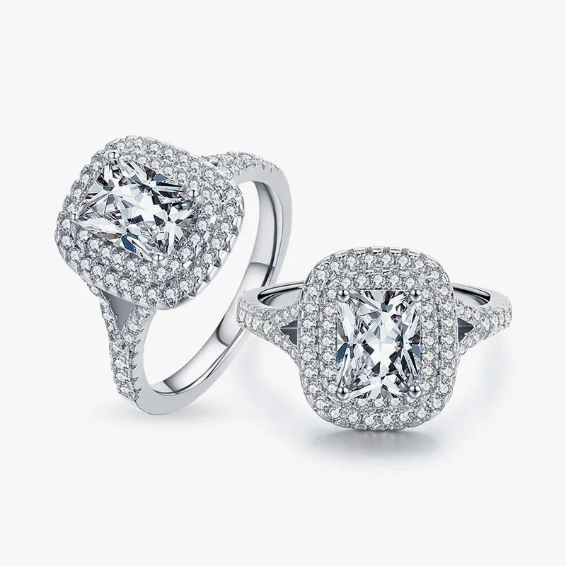 925 Sterling Silver Plating Inlay Rectangle Zircon Rings
