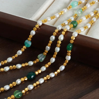 elegant baroque style solid color freshwater pearl beaded knitting plating 18k gold plated necklace