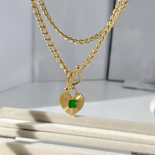 fashion heart pendant titanium steel gold-plated necklace
