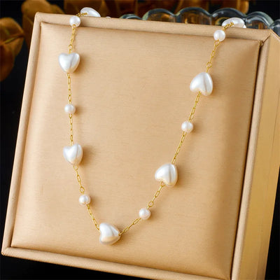 Wholesale Jewelry Vintage Style Heart Shape 304 Stainless Steel 18K Gold Plated Necklace
