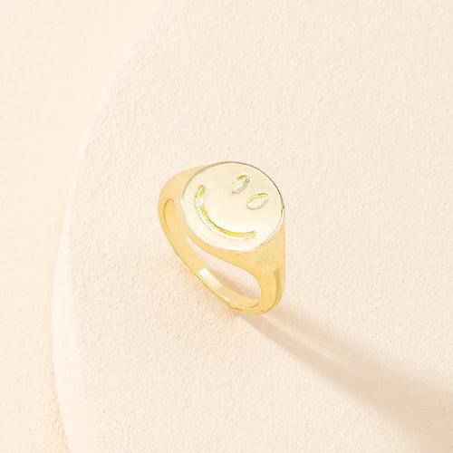 Wholesale Jewelry Simple Style Smile Face Titanium Steel 18K Gold Plated Rings