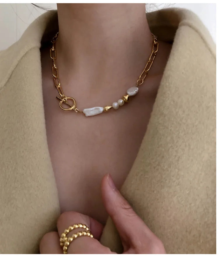Freshwater Pearl Copper Alloy Geometric Necklace
