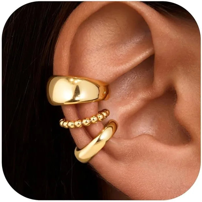 Geometric Clip Earrings For Women Featuring 18K Real Gold Plated Brass With Copper Ear Pins