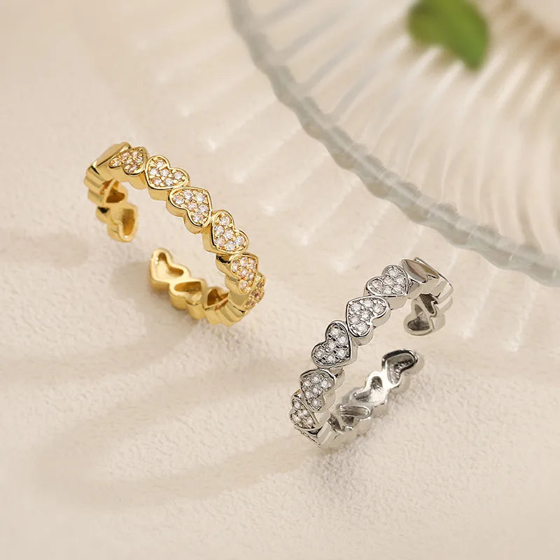 Wholesale Jewelry Vintage Style Simple Style Heart Shape Copper Zircon 18K Gold Plated Plating Inlay Open Rings