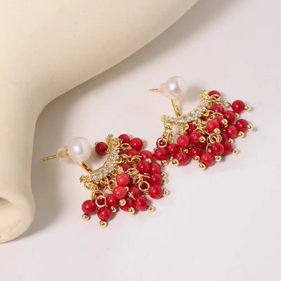 Natural Turquoise Pearl Baroque Earrings Luxury Versatile Retro Minimalist High-End Feeling Women's Earrings Fashion Jewelry