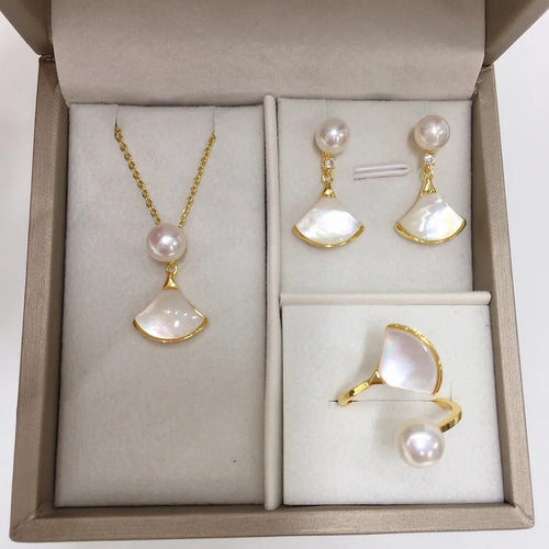 5A grade natural freshwater pearl pendant earrings ring dance skirt suit seashells skirt pearl suit wholesale