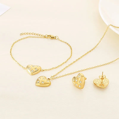 Wholesale Jewelry Vintage Style Heart Shape 304 Stainless Steel 18K Gold Plated Jewelry Set