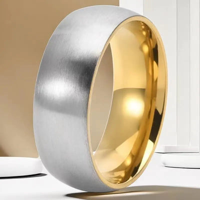 Ring men's high-grade non-fading niche design titanium steel high-grade electroplating  stainless steel two-color jewelry