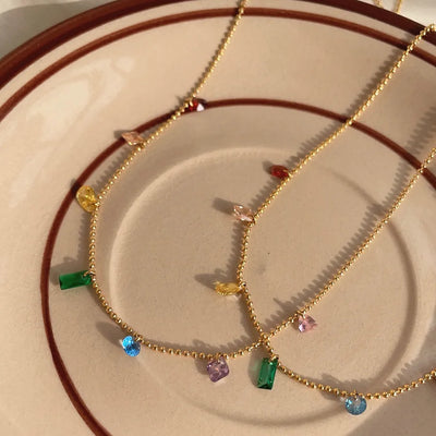 modern style geometric titanium steel plating inlay zircon 18k gold plated necklace