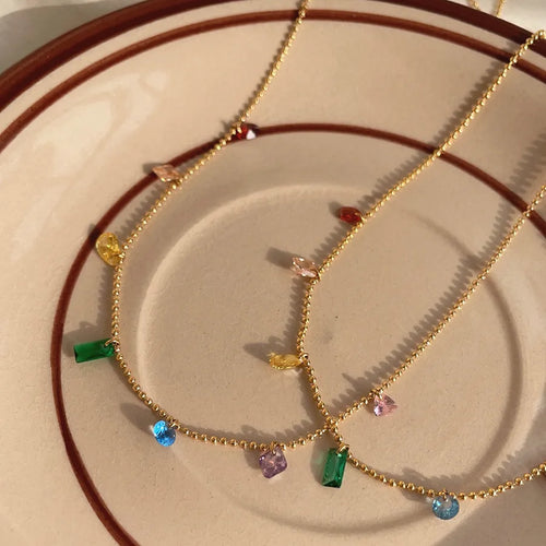 modern style geometric titanium steel plating inlay zircon 18k gold plated necklace
