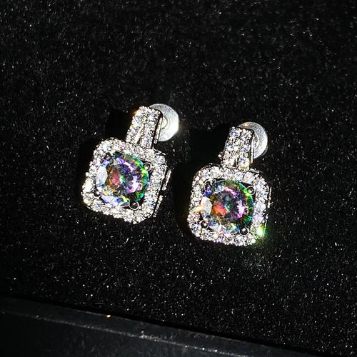simple square full of zircon platinum plated copper stud earrings jewelry