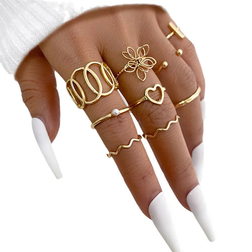 IG Style Classic Style Geometric Heart Shape Flower Alloy Hollow Out Inlay Pearl Women's Rings