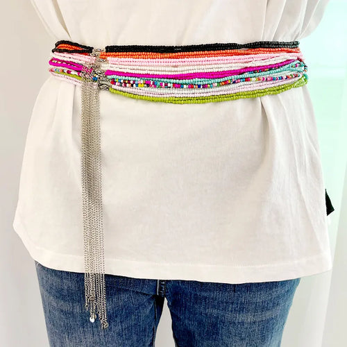 Vacation Classic Style Round 304 Stainless Steel Beaded Plating Crystal Gold Plated Women's Waist Chain