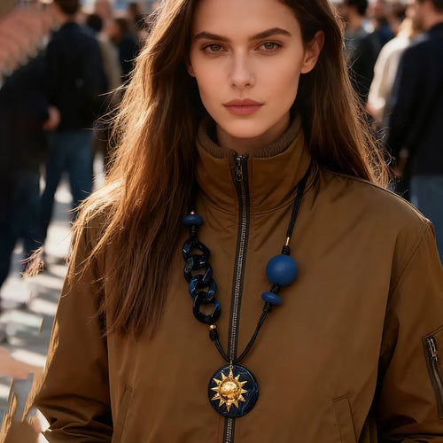 Exaggerated Pendant Necklace for Women in 304 Stainless Steel with Real Gold Plated Printing Design