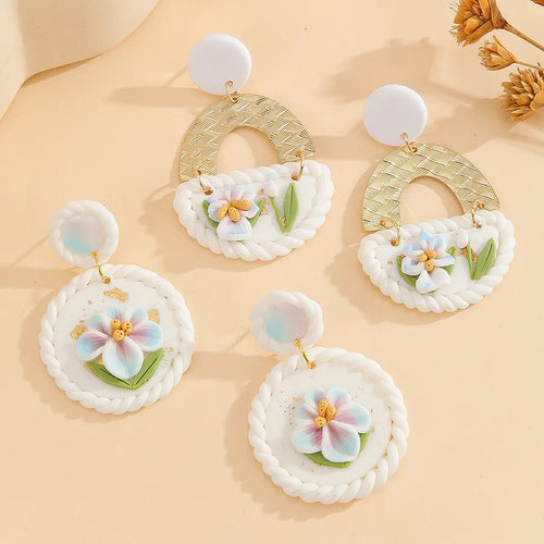 1 Pair Casual Handmade Pastoral Semicircle Round Asymmetrical soft clay Drop Earrings