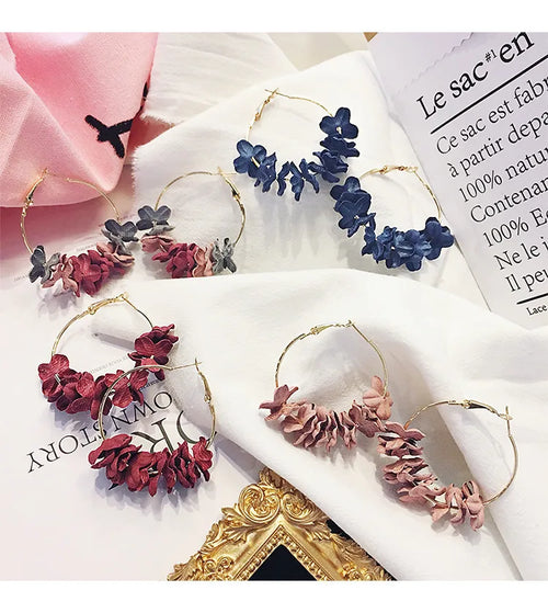 fashion women's fabric flower flash diamond metal earrings